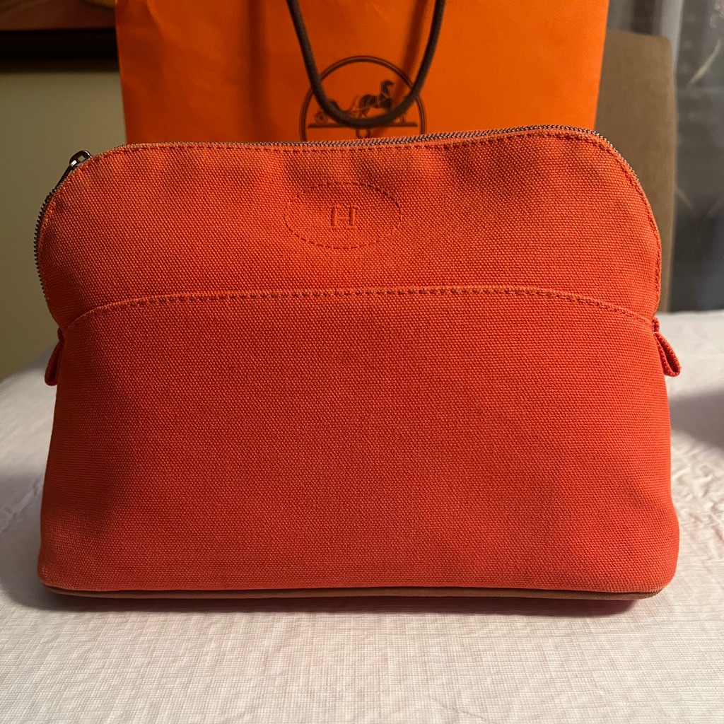 Hermes Bolide Orange Feu Canvas Pouch